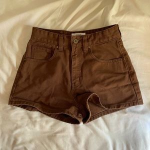 High Waisted Jean Shorts, Brown. Size 4.
